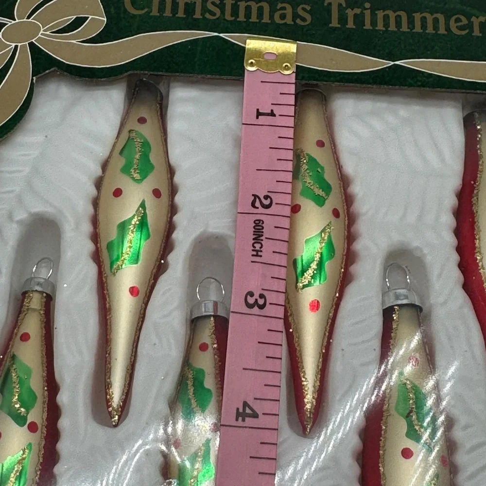 Vintage Bradford Christmas Trimmeries Glass Ornaments Box Set 6 Mini Red 4